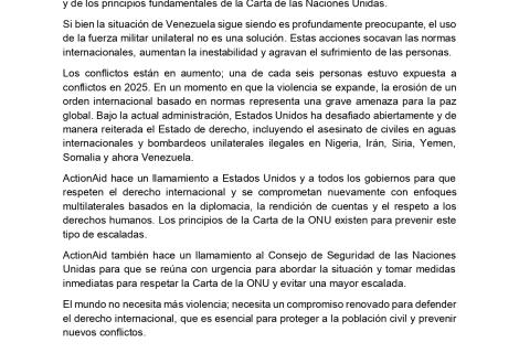 comunicado sobre el reciente bombardeo estadounidense a Venezuel